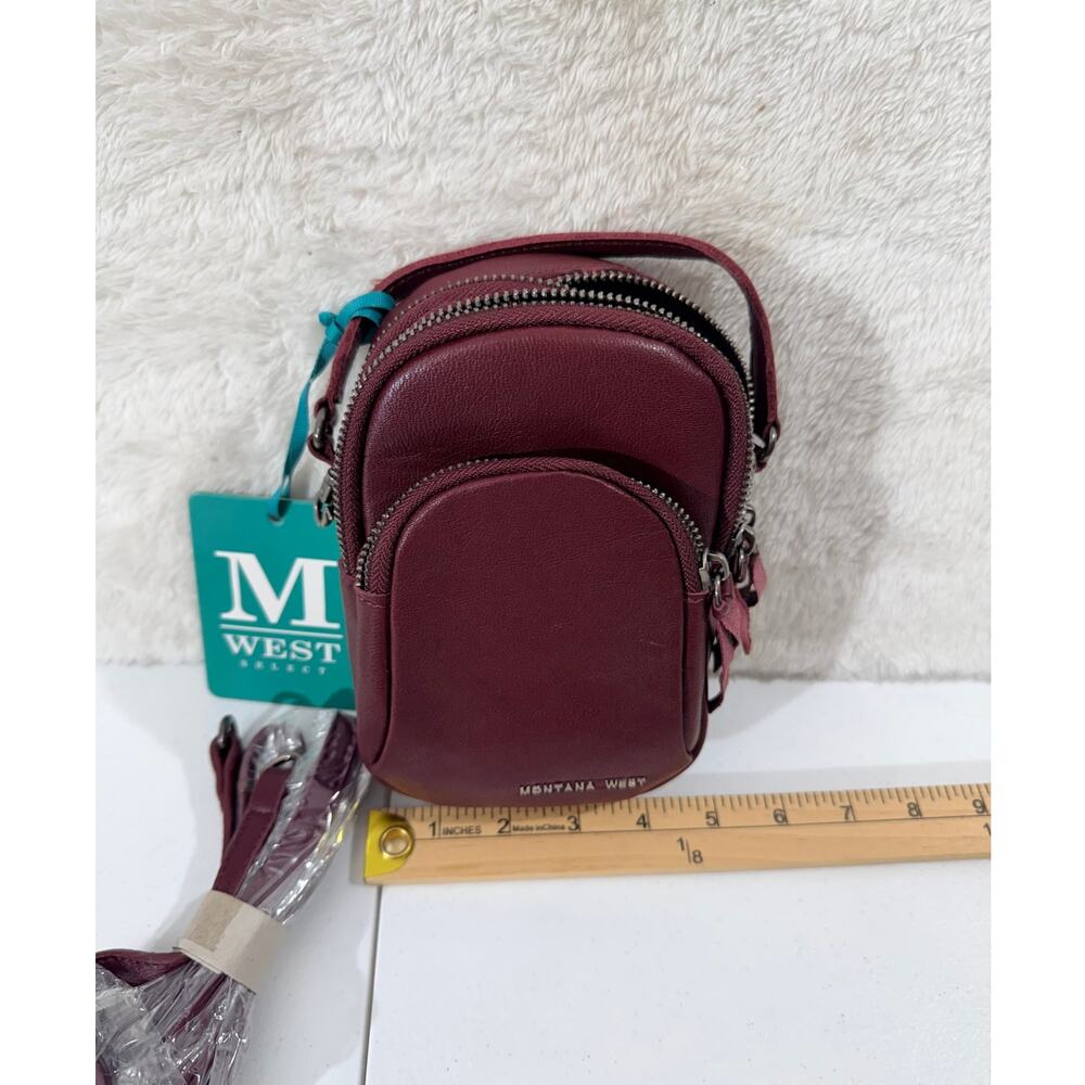 Montana West Genuine Leather Small Crossbody Mini Bag NWT Burgandy Wine color